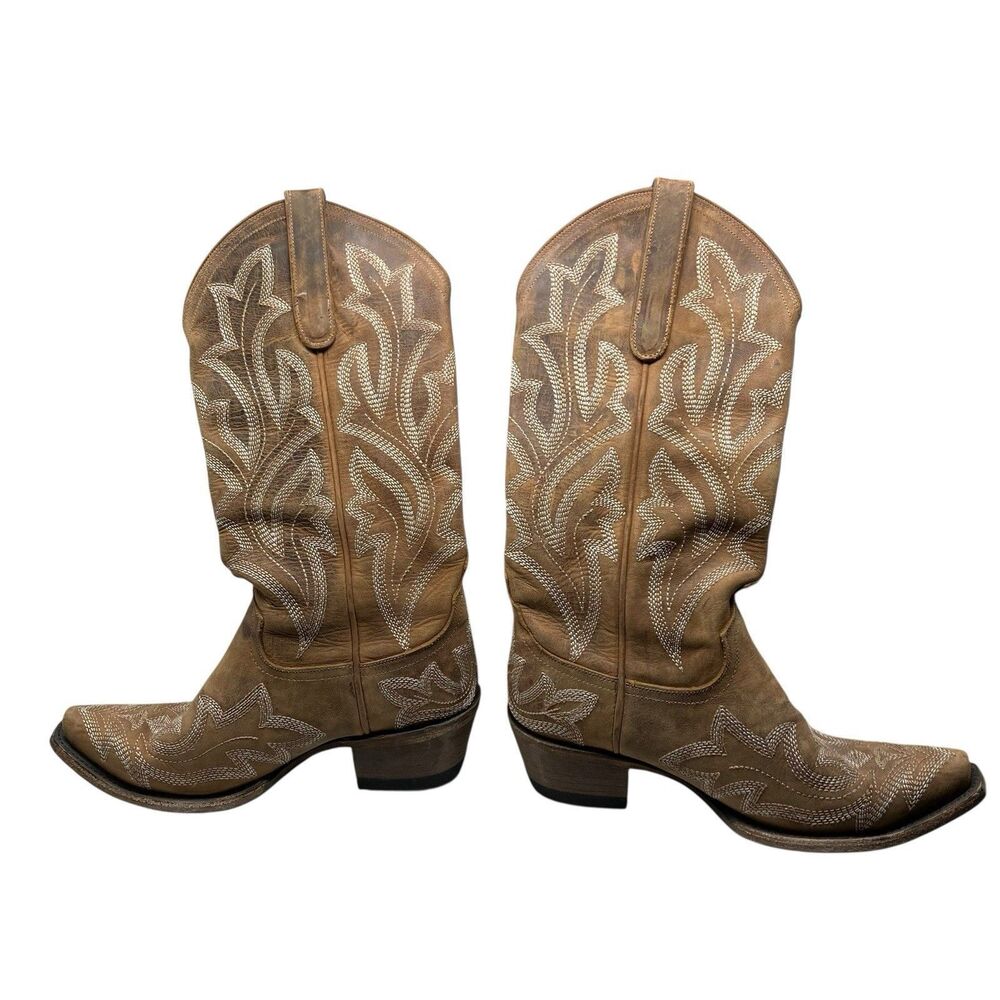 Lane Western Boots Brown Leather Embroidered Snip Toe Saratoga LB0389A - Picture 9 of 12